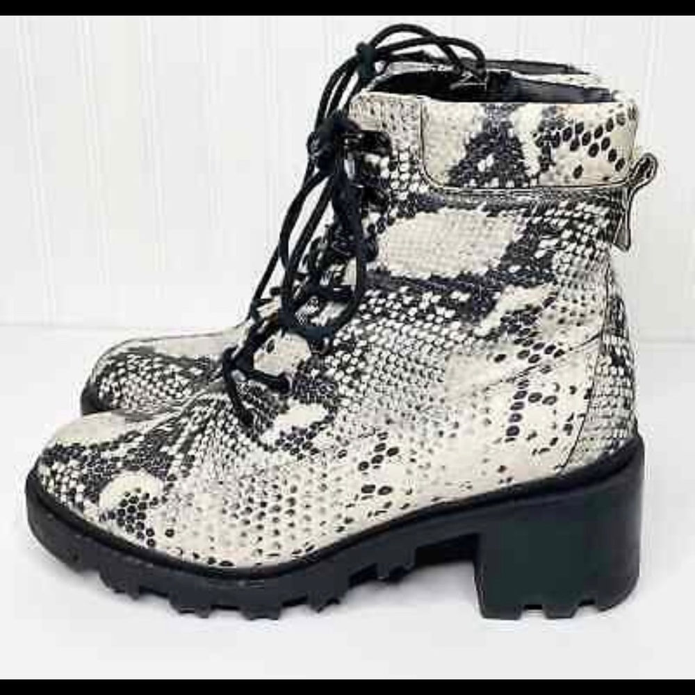 Madden Girl black white snake Dillan combat boots